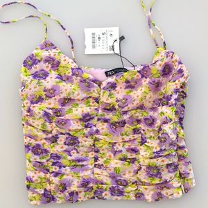 Zara draped floral top, NWT, small